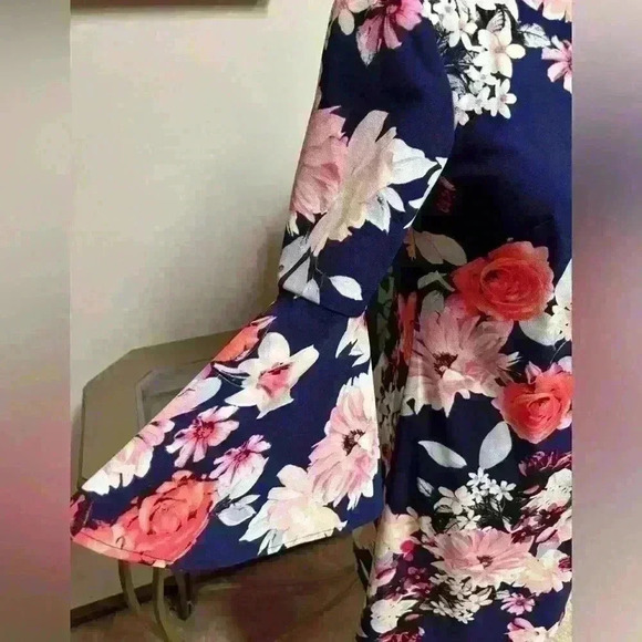 ELIZA J PINK& BLUE FLORAL SPECIAL OCCASION BELL SLEEVE CASUAL SUMMER DRESS SZ 6 - Picture 5 of 10
